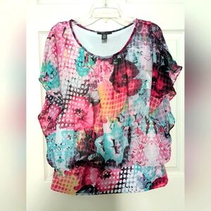 Style & Co Floral Multicolor Women's Top, Large. EUC